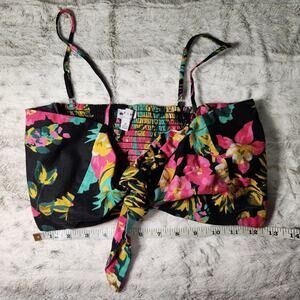 Express x Rocky Barnes Floral Linen Blend Crop Bra Top Size M